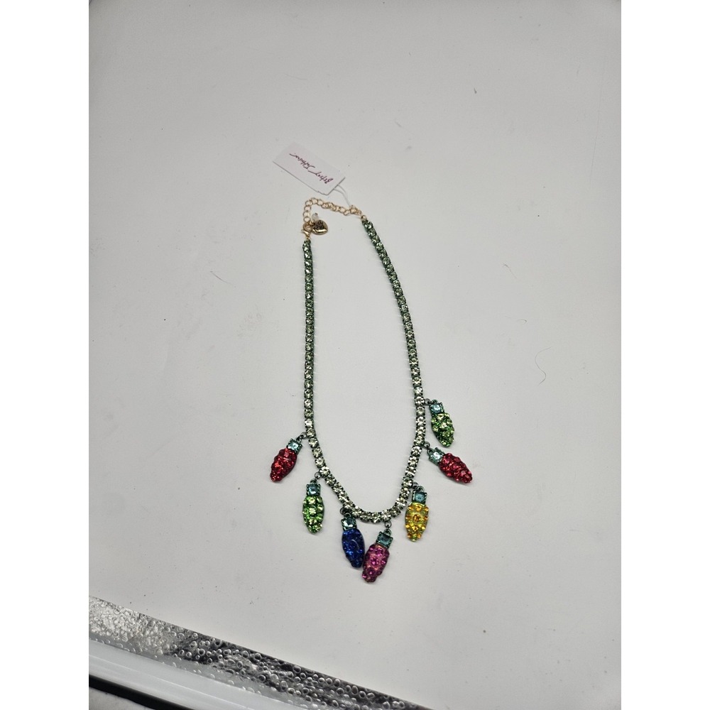 NWT‎ Betsey Johnson Christmas Bulbs Lights Green Border Statement Necklace